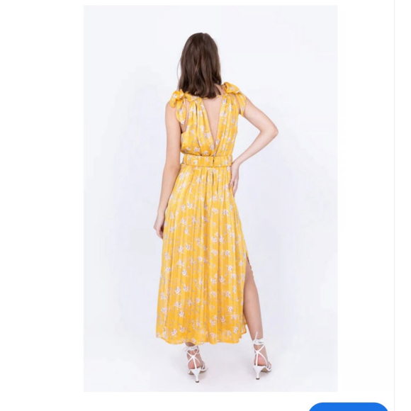 Women's Sabina Musayev Yellow Floral Pleated Midi Dress S - Picture 3 of 10